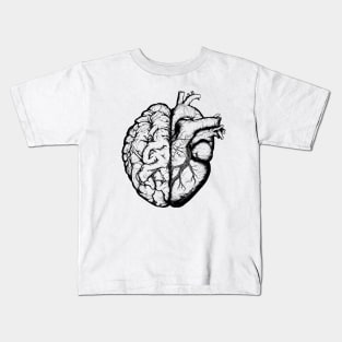 Half brain half heart, brain or heart and feeling, human heart and brain in black Kids T-Shirt